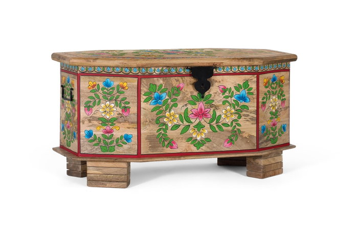 GINER Y COLOMER Coffre en bois de manguier peint à la main Multicolor